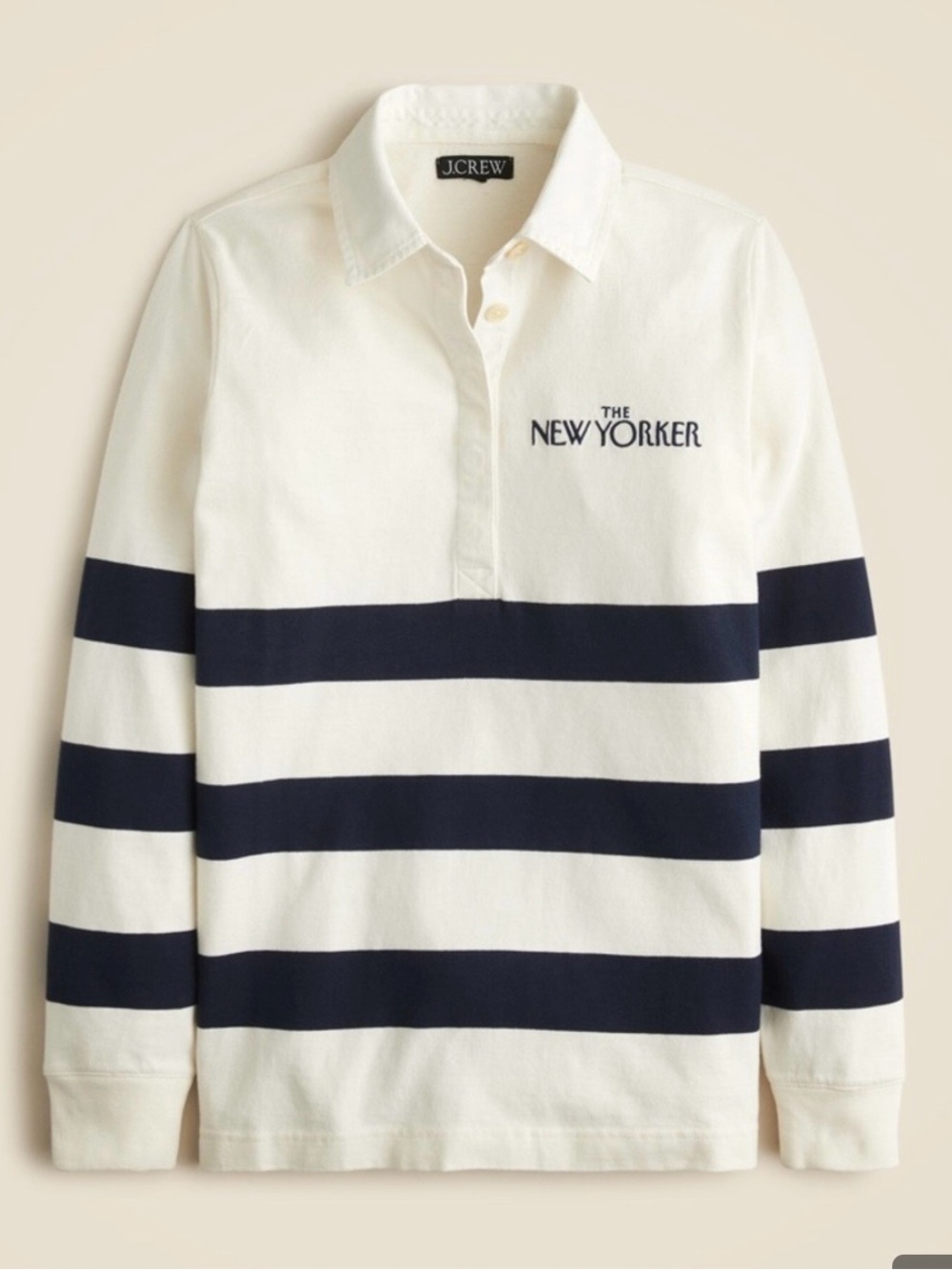 J Crew x The New Yorker Cream & Navy Rugby Shirt- Rare - Picture 5 of 5